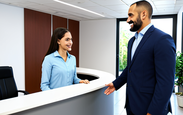 행정관리사 직무 인터뷰 꿀팁 - ** A professional administrator in a modern, well-lit office, working at a computer. She is fully cl...