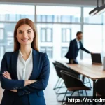 Home 22 행정관리사로 승진하는 비결 - A professional administrative manager in a modern Russian office environment, dressed in business ca...