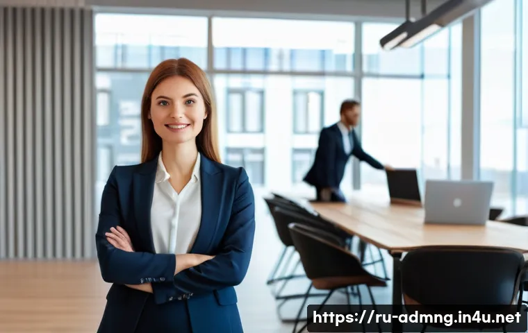 행정관리사로 승진하는 비결 - A professional administrative manager in a modern Russian office environment, dressed in business ca...